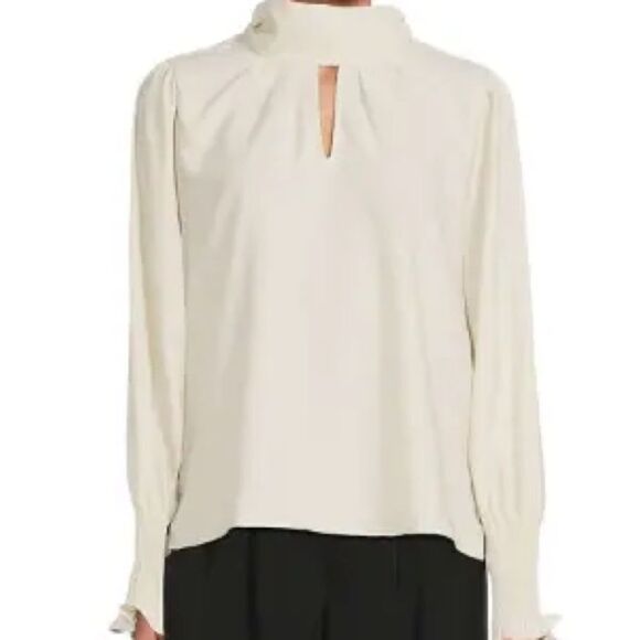 NWOT French Connection Cream Crepe High Neck keyhole Long Sleeve Top size medium - Picture 4 of 13